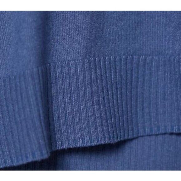 Denim & Co Sweater Honey Knit Hooded Split Neck Indigo Blue M A463329 NWOT - Picture 5 of 9